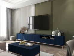 Sale Móvel de TV com 4 portas - Estrutura -marinho mate, frentes ranhuradas -marinho mate - 150 cm, estrutura metálica Azul