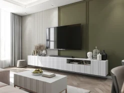 Móvel De Tv| Móvel de TV com 4 portas - Estrutura mate, frentes ranhuradas mate - 150 cm Branco