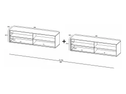Móvel De Tv| Móvel de TV com 8 portas - Estrutura mate, frentes ranhuradas mate - 300 cm Branco