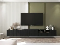 Móvel De Tv* Móvel de TV com 4 portas - Estrutura mate, frentes ranhuradas mate - 150 cm Preto