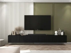 Móvel De Tv* Móvel de TV com 4 portas - Estrutura mate, frentes ranhuradas mate - 150 cm Preto