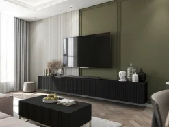 Móvel De Tv* Móvel de TV com 4 portas - Estrutura mate, frentes ranhuradas mate - 150 cm Preto