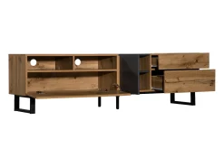 Móvel De Tv*Hauss Spole Móvel de TV com 2 portas, 2 gavetas e 2 nichos, carvalho e cinza, pés de metal preto Natural claro