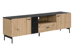 Móvel De Tv|Vente-unique Móvel de TV com 2 portas, 1 gaveta e 1 nicho cor natural e efeito mármore preto - LIOMENA Preto / Natural claro