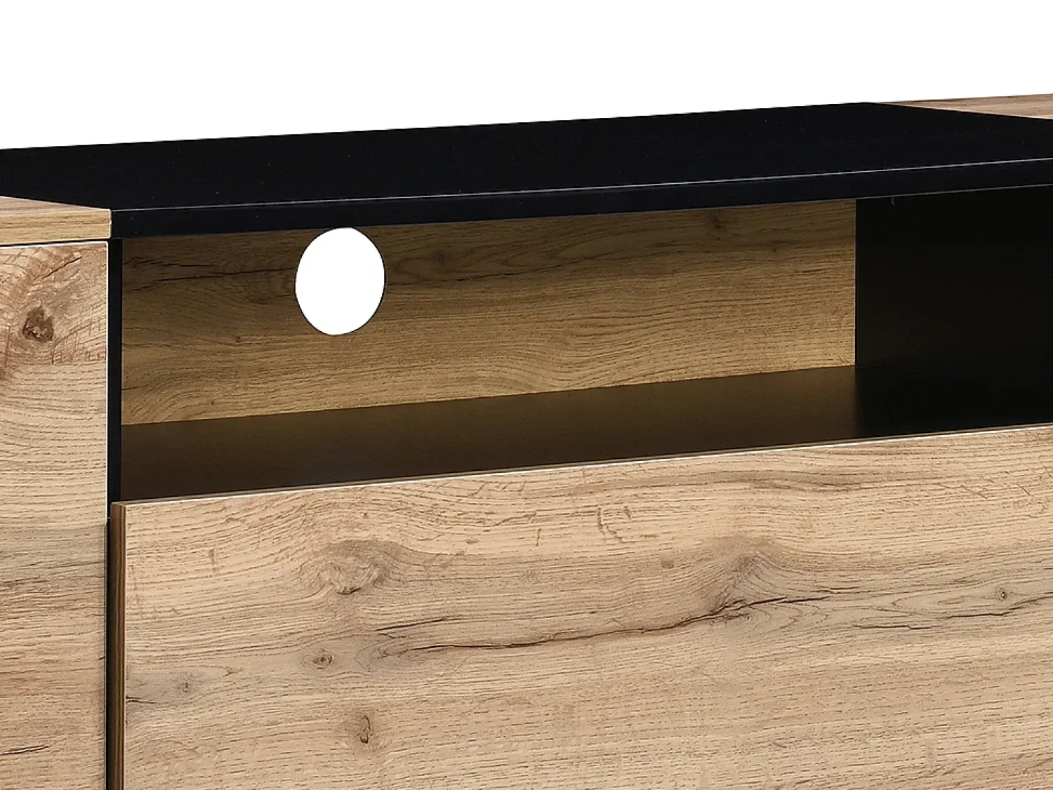 Clearance Vente-unique Móvel de TV com 2 portas, 1 gaveta e 1 nicho natural e preto - CEMILINA Preto / Natural claro