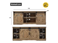 Móvel De Tv*Merax Móvel de TV com 2 portas de correr - prateleiras reguláveis - para sala de estar, sala de jantar - estilo clássico - Castanho