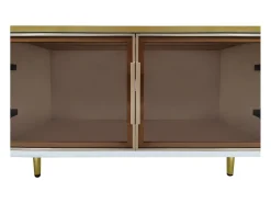 Móvel De Tv*Hauss Spole Móvel de TV com 2 portas de vidro temperado marrom e 4 gavetas, tampo em folheado de mármore , corpo e dourado Branco