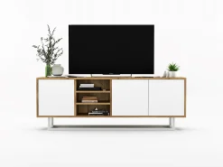 Best Móvel de TV com 3 portas e 1 nicho - corpo carvalho wotan frentes mate - 150 cm, estrutura metálica Branco