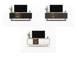 Best Móvel de TV com 3 portas e 1 nicho - corpo carvalho wotan frentes mate - 150 cm, estrutura metálica Branco