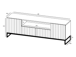 Móvel De Tv| Móvel de TV com 3 portas e nicho - Estrutura mate, frentes ranhuradas mate - 150 cm, estrutura metálica Preto