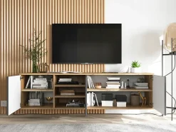 Móvel De Tv* Móvel de TV com 3 portas e 1 nicho - Corpo carvalho Wotan, frentes grafite mate - 150 cm Cinzento