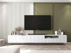 Móvel de TV com 3 portas e nicho - Corpo mate, frentes frisadas mate - 150 cm^ Móvel De Tv