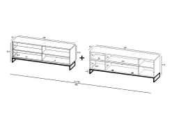 Móvel De Tv* Móvel de TV com 7 portas e nicho – corpo mate, fachadas caneladas mate – 300 cm, estrutura metálica Preto