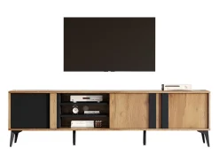 Móvel De Tv|Merax Móvel de TV com 3 portas e 3 nichos abertos - 180 x 40 x 50 cm - Aglomerado - Marrom e Preto