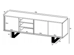 Móvel de TV com 3 portas e 1 nicho – estrutura em carvalho Wotan, frentes mate – 150 cm, pés de metal^ Móvel De Tv