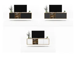 Móvel de TV com 3 portas e 1 nicho - estrutura carvalho wotan frentes fosco - 150 cm^ Móvel De Tv