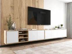 Móvel de TV com 3 portas e 1 nicho - estrutura carvalho wotan frentes fosco - 150 cm^ Móvel De Tv