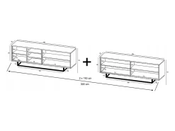 Clearance Móvel de TV com 7 portas e 1 nicho - estrutura carvalho wotan frentes mate - 300 cm, estrutura metálica Branco