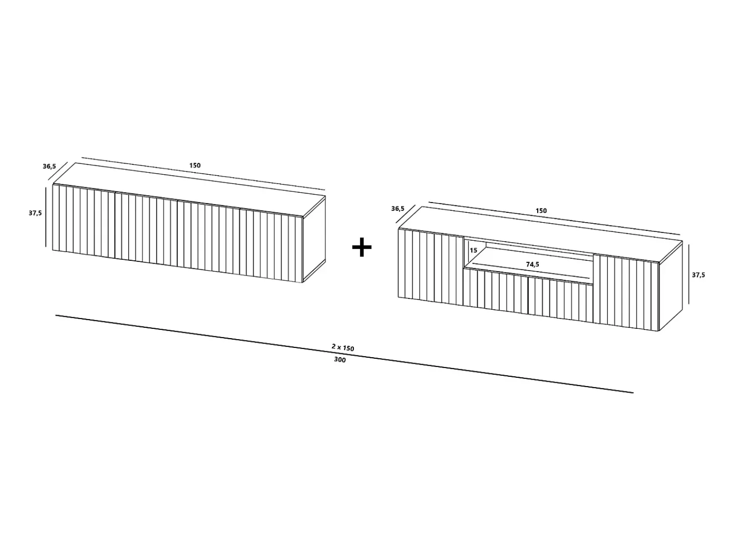 New Móvel de TV com 7 portas e nicho – corpo -marinho mate, frentes caneladas -marinho mate – 300 cm Azul