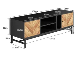 Móvel De Tv* Móvel de TV com 2 portas e 3 compartimentos, Móvel de TV com pés de suporte de metal, Preto