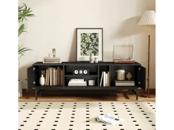 Móvel De Tv* Móvel de TV com 2 portas e 3 compartimentos, Móvel de TV com pés de suporte de metal, Preto