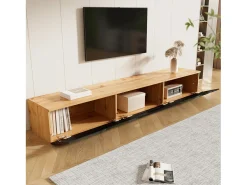 Móvel De Tv* Móvel de TV com 3 portas e 16 LEDs coloridos, Móvel de TV de parede para sala de estar em madeira, + madeira Preto