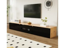 Móvel De Tv* Móvel de TV com 3 portas e 16 LEDs coloridos, Móvel de TV de parede para sala de estar em madeira, + madeira Preto