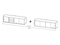 Móvel De Tv| Móvel de TV com 7 portas e 1 nicho - estrutura carvalho wotan, frentes mate - 300 cm Preto