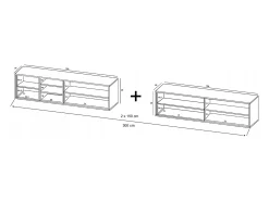 Móvel De Tv| Móvel de TV com 7 portas e 1 nicho - estrutura carvalho wotan, frentes mate - 300 cm Preto