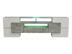 Móvel De Tv* Móvel de TV com armazenamento, 6 portas e 2 gavetas, Móvel de TV moderno com luz LED, cinza + Branco