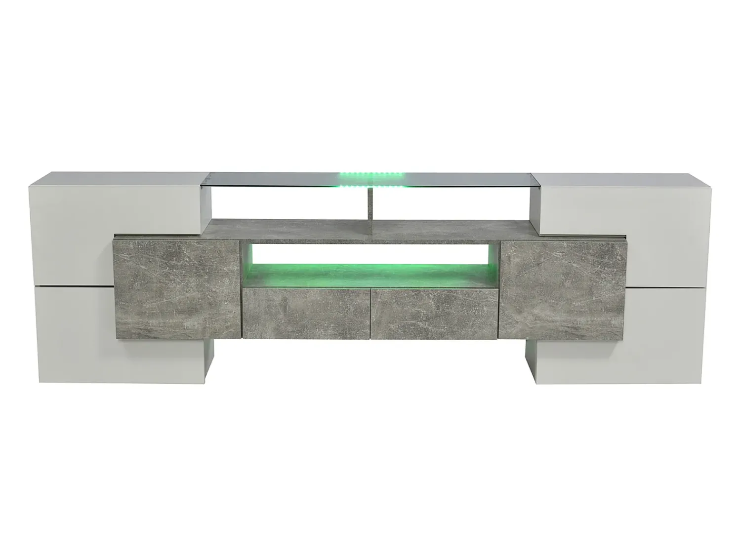 Móvel De Tv* Móvel de TV com armazenamento, 6 portas e 2 gavetas, Móvel de TV moderno com luz LED, cinza + Branco