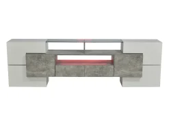 Móvel De Tv* Móvel de TV com armazenamento, 6 portas e 2 gavetas, Móvel de TV moderno com luz LED, cinza + Branco