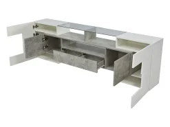 Móvel De Tv* Móvel de TV com armazenamento, 6 portas e 2 gavetas, Móvel de TV moderno com luz LED, cinza + Branco