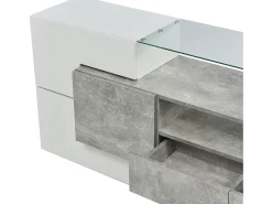 Móvel De Tv* Móvel de TV com armazenamento, 6 portas e 2 gavetas, Móvel de TV moderno com luz LED, cinza + Branco