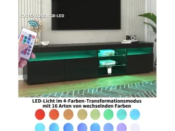Hot Móvel de TV com armazenamento, 3 portas e 2 prateleiras de vidro, Móvel de TV com LED variável, Preto