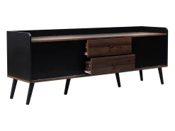 Móvel de TV com duas gavetas, mesa de TV, suporte de TV, painel baixo com duas portas de correr. Textura requintada. Preto e cor de madeira natural. A58/L160/P40 cm^ Móvel De Tv