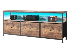 Móvel de TV com LED RGB, 3 gavetas de tecido vintage, estrutura metálica - 108 x 30 x 57 cm, prateleira ajustável^ Móvel De Tv