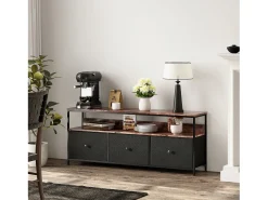 Móvel De Tv| Móvel de TV com LED RGB, 3 Gavetas de Tecido Vintage, Estrutura Metálica, 137x30x57cm, Prateleira Ajustável Multicor