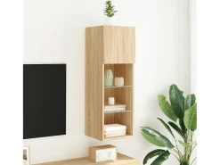 Móvel De Tv| Móvel de TV com luzes LED 30,5x30x90 cm carvalho sonoma PT956212 Castanho