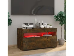 Móvel de TV com luzes LED 75x35x40 cm carvalho fumado PT699064^ Móvel De Tv