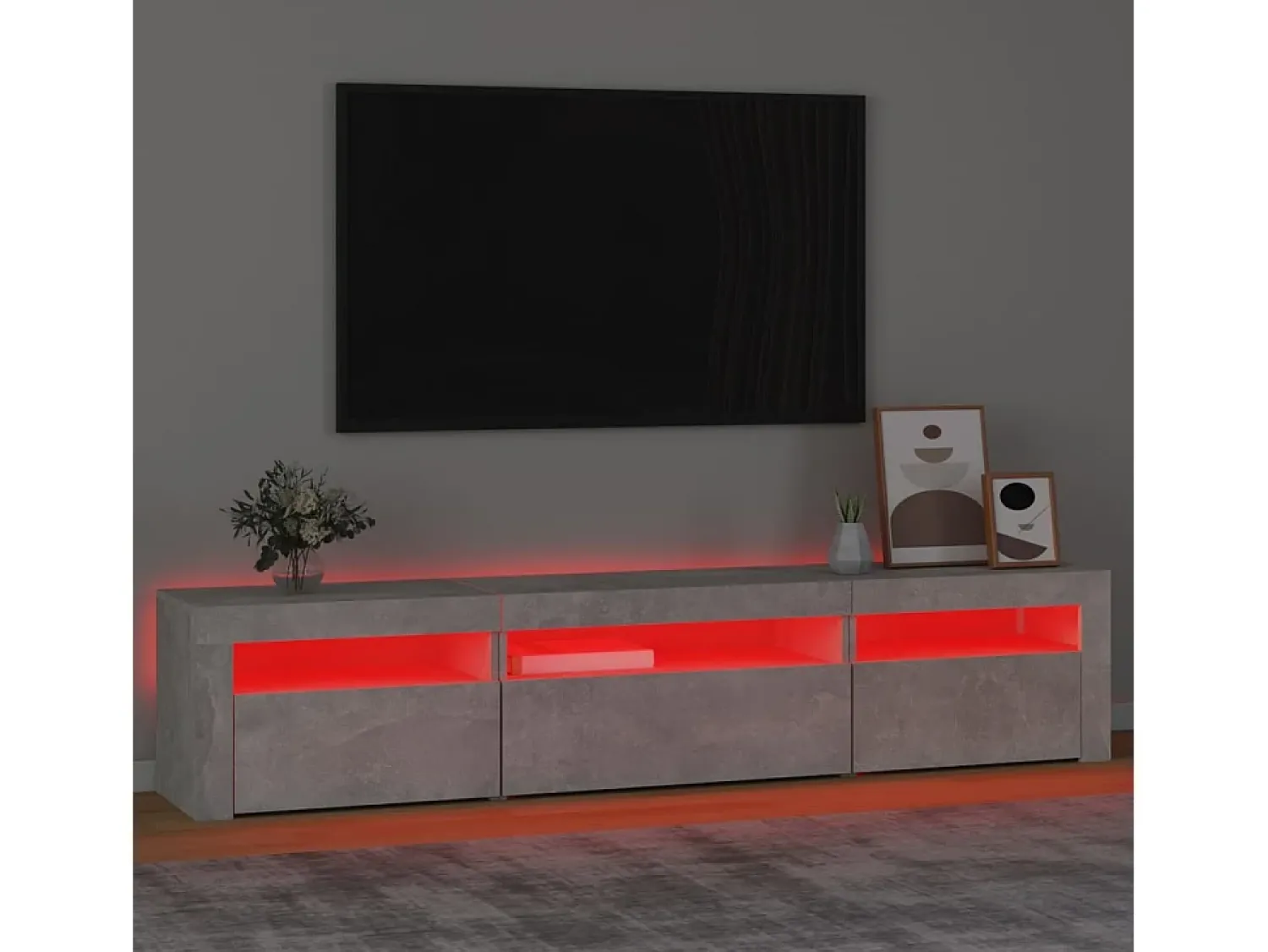 Móvel De Tv* Móvel de TV com luzes LED 195x35x40 cm cimento PT652792 Cinzento