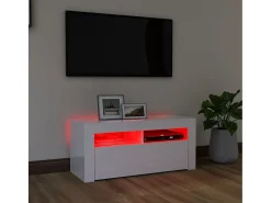 Móvel De Tv* Móvel de TV com luzes LED 90x35x40 cm brilhante PT155401 Branco