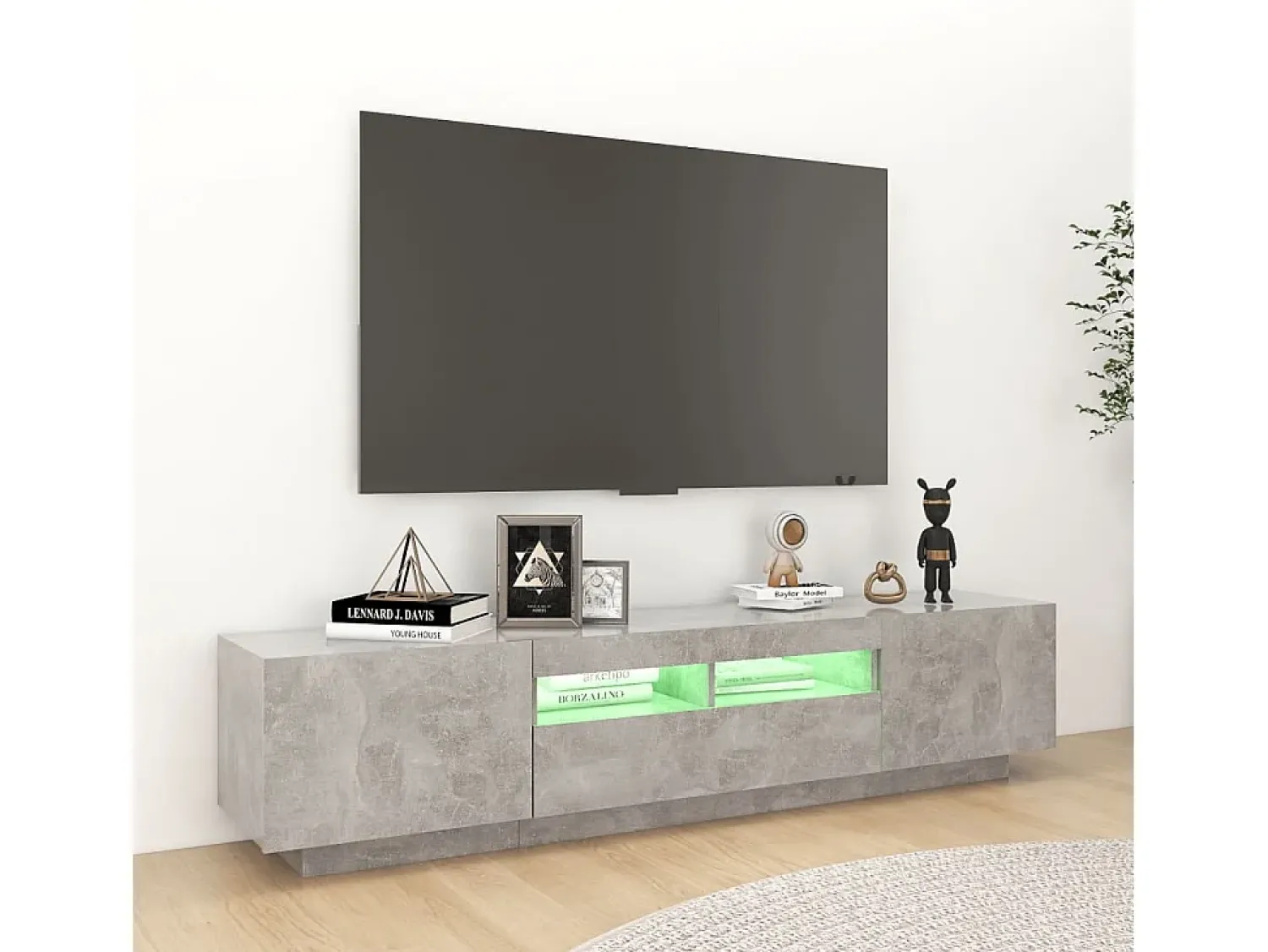 Móvel de TV com luzes LED 180x35x40 cm cimento PT400541^ Móvel De Tv