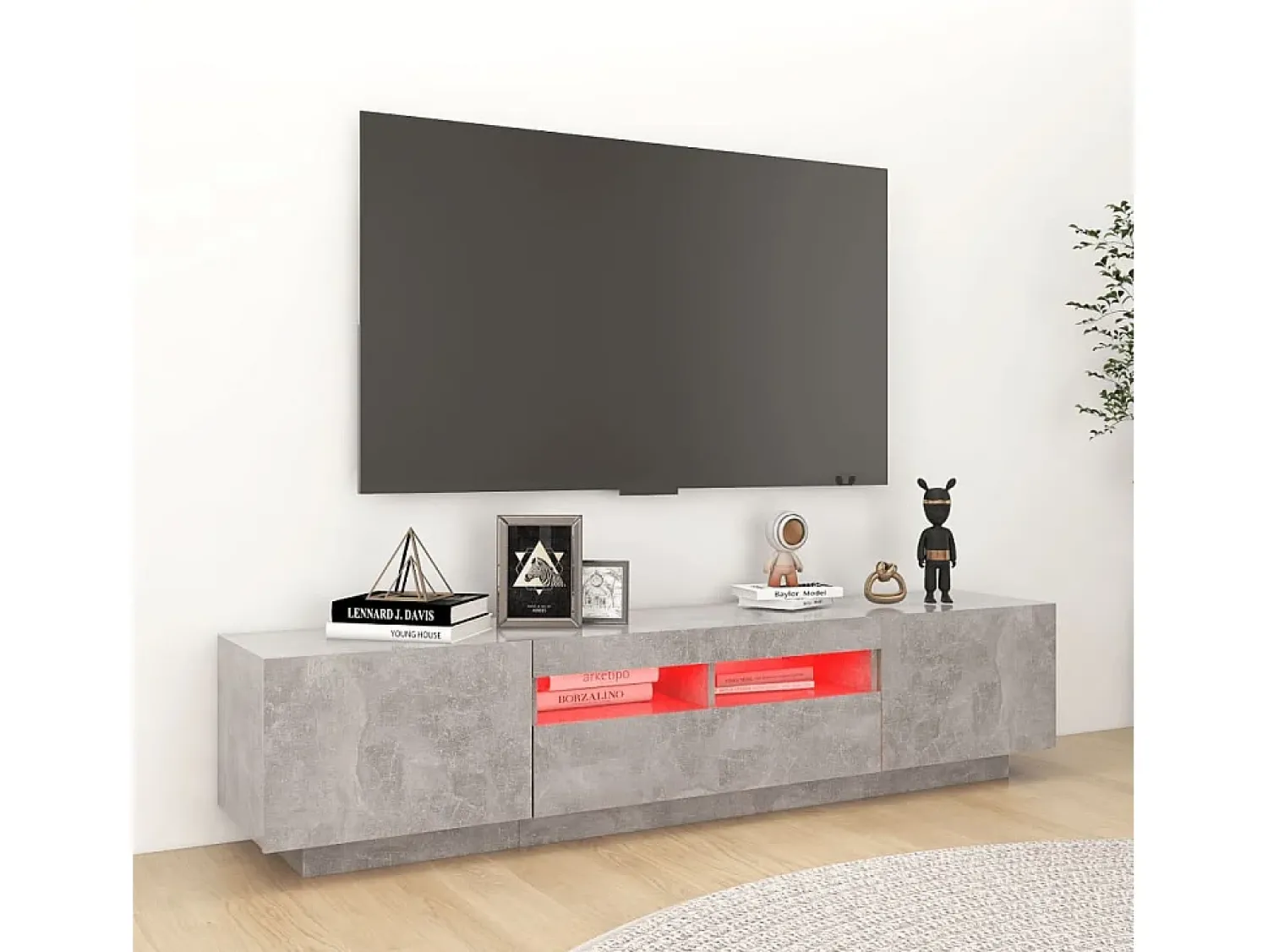 Móvel de TV com luzes LED 180x35x40 cm cimento PT400541^ Móvel De Tv