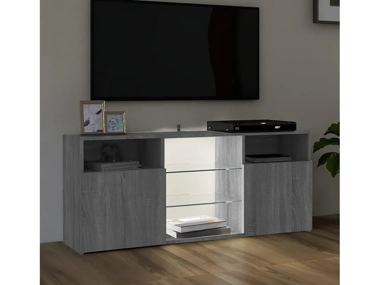 Móvel De Tv| Móvel de TV com luzes LED 120x30x50 cm sonoma PT215399 Cinzento