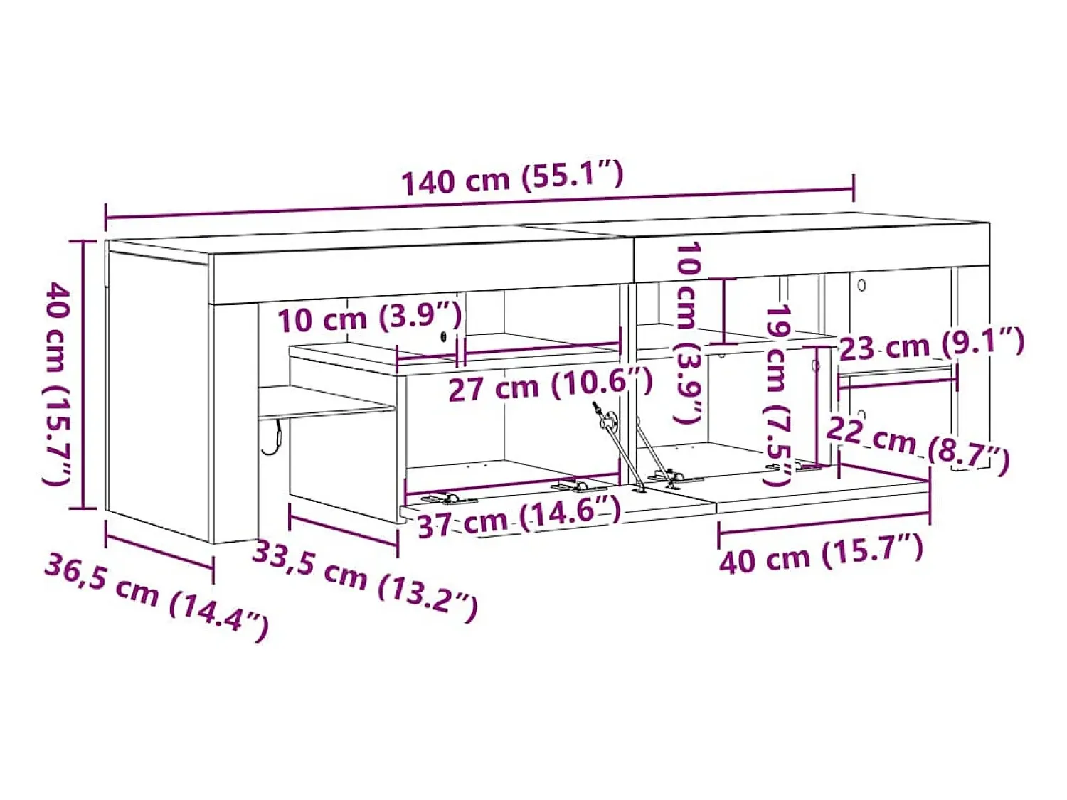 Móvel De Tv*vidaxl Móvel de TV com luzes LED 140x36,5x40 cm sonoma Cinzento