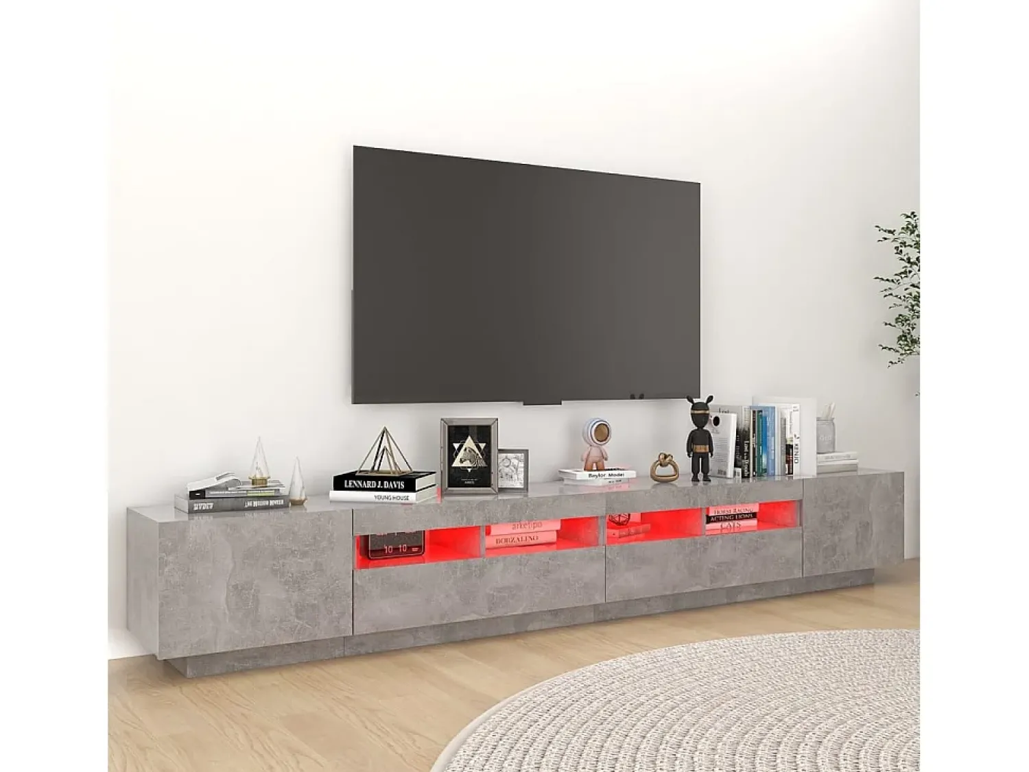 Móvel De Tv* Móvel de TV com luzes LED 260x35x40 cm cimento PT786812 Cinzento