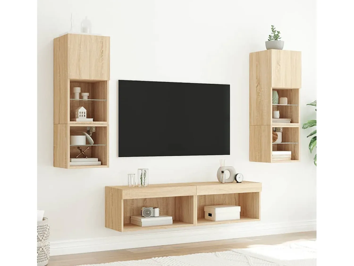 Móvel De Tv| Móvel de TV com luzes LED 60x30x30 cm carvalho sonoma PT161152 Castanho