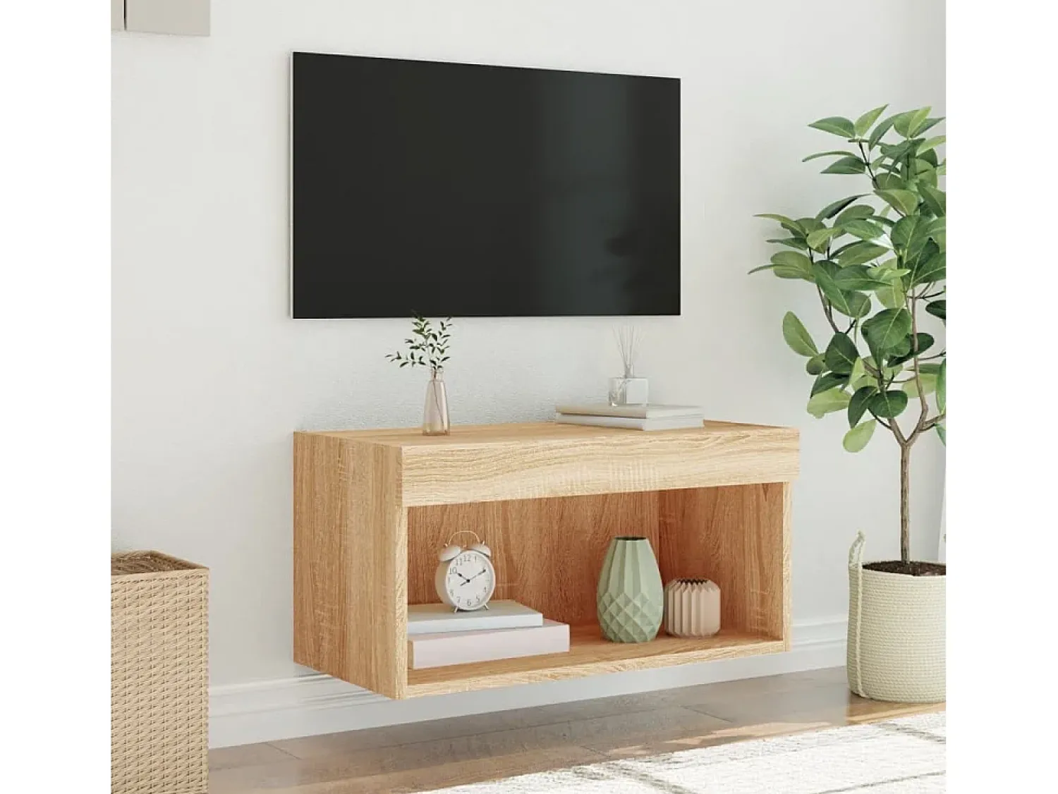 Móvel De Tv| Móvel de TV com luzes LED 60x30x30 cm carvalho sonoma PT161152 Castanho