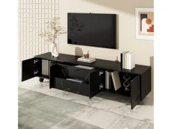 Discount Merax Móvel de TV com pés de madeira - 180 x 40 x 42 cm - com 2 gavetas + 4 portas - aglomerado - Preto